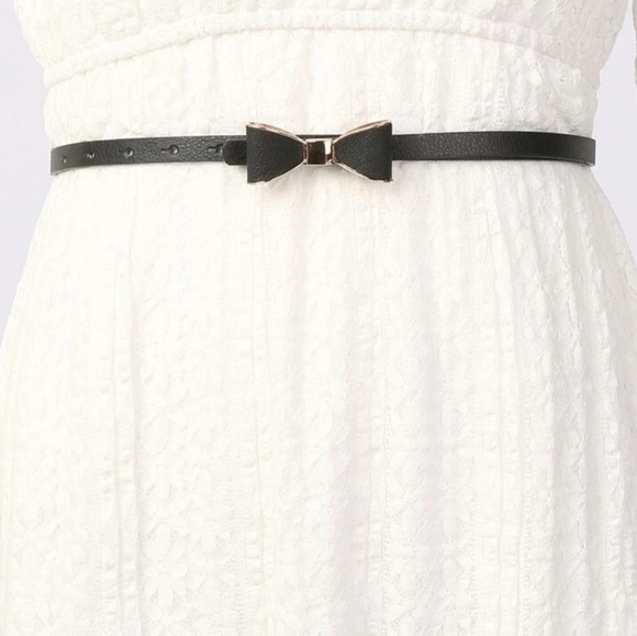 Plus Black faux leather Bow tie skinny waist evening Formal wedding dress belt - Picture 11 of 16